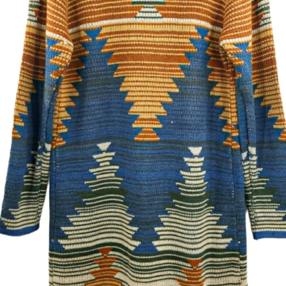 Wrangler Vintage 70s Western Cowichan Colorful Mixed Media Tribal Knit Sweater - Picture 9 of 15